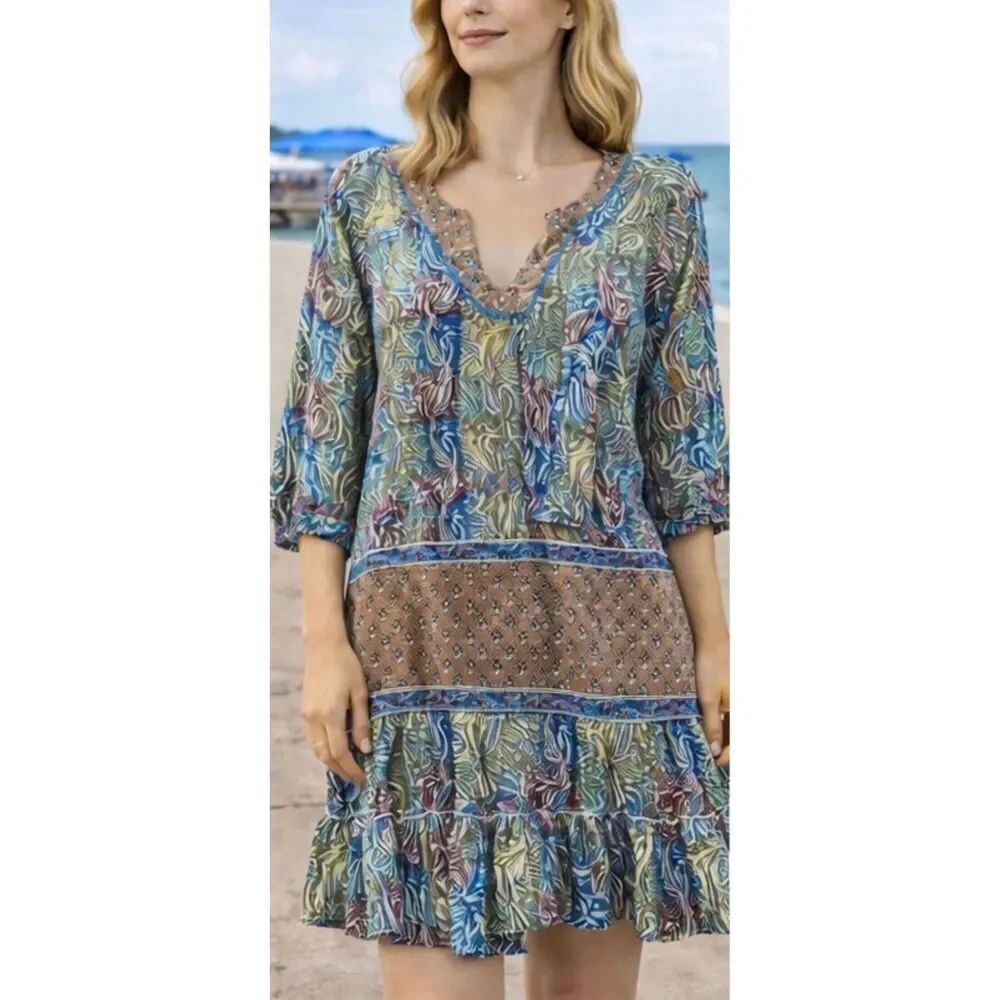 Tolani 100% silk ruffle mini dress size small